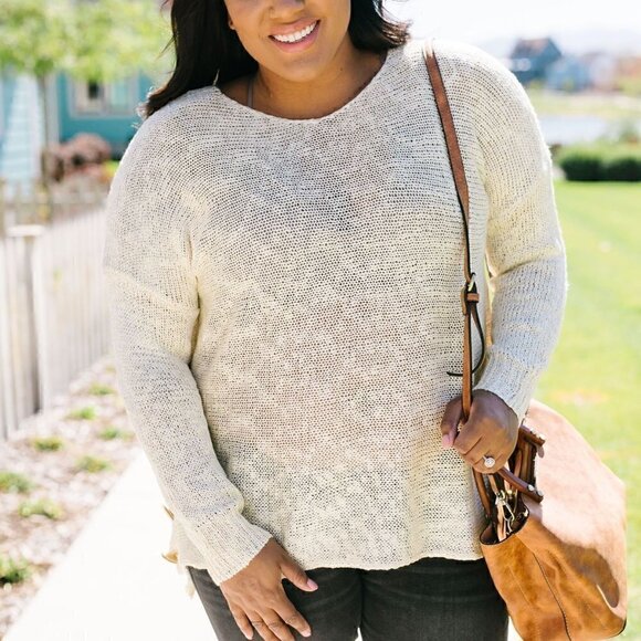 Ces Femme Cream Sheer Sweater w/ Sequin Details - Picture 1 of 6